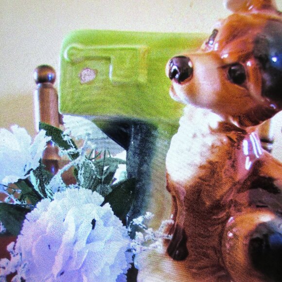 Flower Planter (8" H)Royal Copley Dog planter, china dog & green mail box plan - Picture 5 of 10